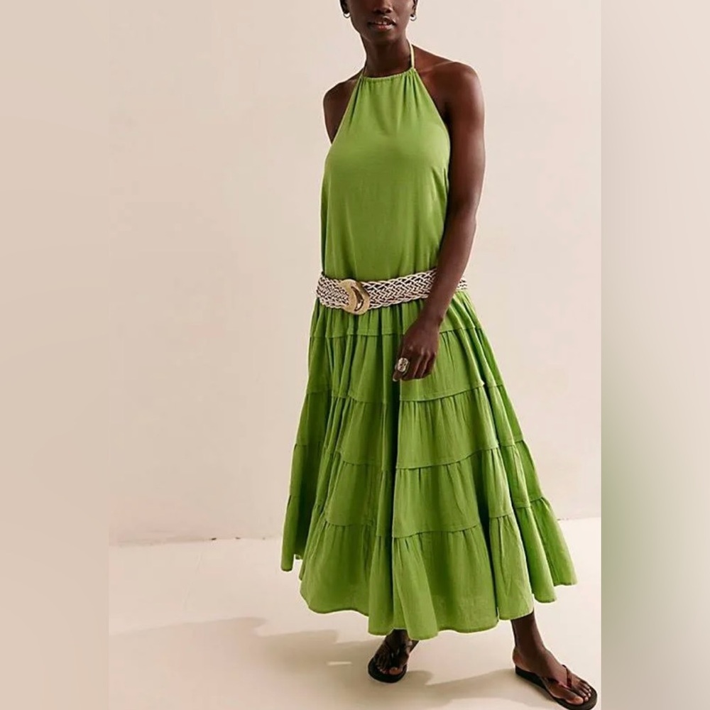 Green Halter Tiered Maxi Dress - Unbranded